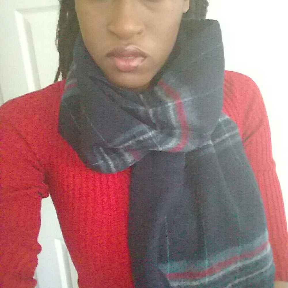 CHRISTIAN DIOR BLUE AND RED WOOL SCARF